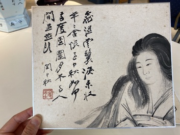 Navolger van Zhang Daqian 張大千 (1898-1983): 'Chinese schone' en 'Orchidee', inkt en kleur op papier