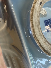 A Chinese monochrome clair de lune-glazed 'cong' vase, Qianlong mark, 20th C.