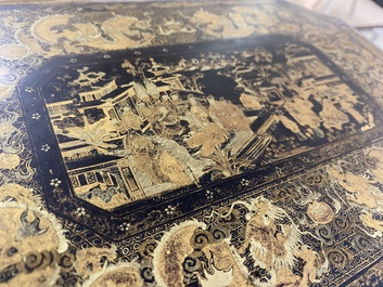 Two Chinese Canton famille rose bowls, a vase and a gilt-lacquered box, Qianlong and later