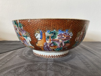 Two Chinese Canton famille rose bowls, a vase and a gilt-lacquered box, Qianlong and later