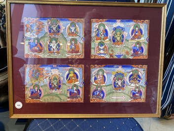 Eight tsaklis and three painted wood book covers, Tibet, 19th C.