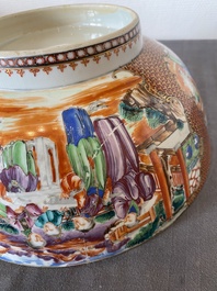 Two Chinese Canton famille rose bowls, a vase and a gilt-lacquered box, Qianlong and later
