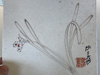 Navolger van Zhang Daqian 張大千 (1898-1983): 'Chinese schone' en 'Orchidee', inkt en kleur op papier
