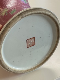 A Chinese famille rose ruby sgraffito-ground vase, Qianlong mark, Republic