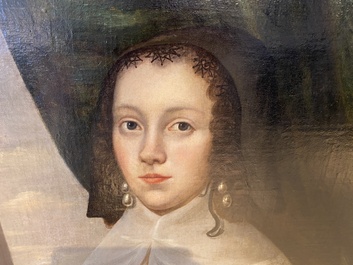 Ecole hollandaise: Portrait d'une jeune femme au col de dentelle, huile sur toile, dat&eacute; 1642