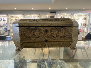 Two Chinese Canton famille rose bowls, a vase and a gilt-lacquered box, Qianlong and later