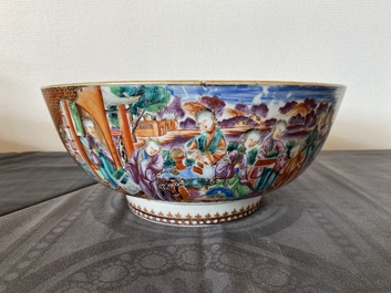Two Chinese Canton famille rose bowls, a vase and a gilt-lacquered box, Qianlong and later