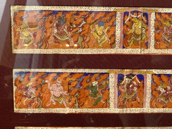 Eight tsaklis and three painted wood book covers, Tibet, 19th C.