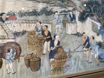 Chinese school: Three rice production scenes, ink and colour on silk, 19th C.