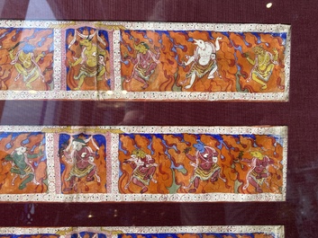 Eight tsaklis and three painted wood book covers, Tibet, 19th C.