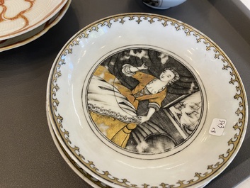 Vier Chinese grisaille en ijzerrode koppen en schotels, Yongzheng/Qianlong