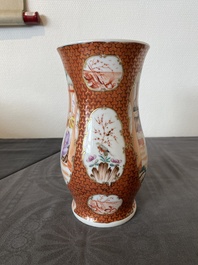 Two Chinese Canton famille rose bowls, a vase and a gilt-lacquered box, Qianlong and later