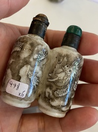 Six Chinese snuff bottles with dragons and Buddhist lions, 19/20th C.