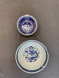 Drie Chinese famille rose schotels en twee kommen, Qianlong en later
