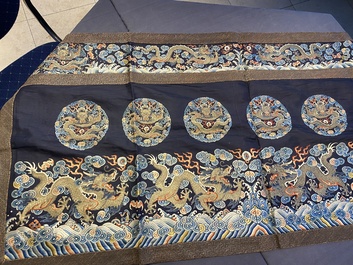 A Chinese gold- and silver-thread-embroidered silk panel with dragons, Qing
