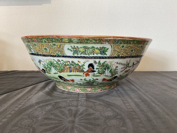 Two Chinese Canton famille rose bowls, a vase and a gilt-lacquered box, Qianlong and later