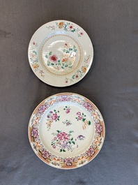 Drie Chinese famille rose schotels en twee kommen, Qianlong en later
