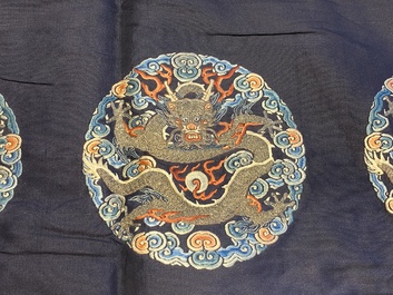 A Chinese gold- and silver-thread-embroidered silk panel with dragons, Qing