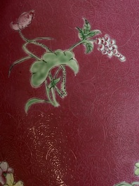 A Chinese famille rose ruby sgraffito-ground vase, Qianlong mark, Republic