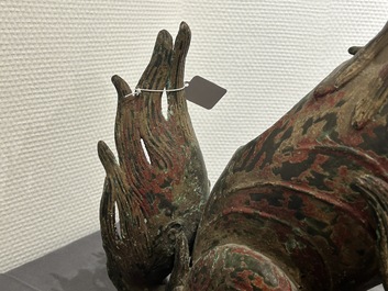 A large Chinese bronze Buddhist lion censer, probably Ming