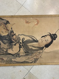 Japanse school, navolger van Sesson Shukei 雪村周継 (1504 &ndash; c. 1589): 'Twee onsterfelijken', inkt en kleur op papier