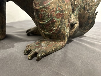 A large Chinese bronze Buddhist lion censer, probably Ming