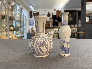 A Chinese blue and white kendi and a small vase, Hatcher Cargo, Transitional period