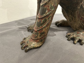 A large Chinese bronze Buddhist lion censer, probably Ming