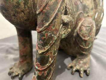 A large Chinese bronze Buddhist lion censer, probably Ming