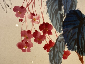 Lou Shibai 婁師白 (1918-2010): 'Libellule et fleurs' et Qi Gong 啟功 (1912-2005): 'Calligraphie', encre et couleurs sur papier