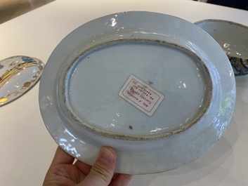Een Chinese famille rose 'Valentijnsduiven' dekselterrine op onderschotel, Qianlong