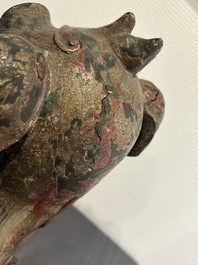 A large Chinese bronze Buddhist lion censer, probably Ming