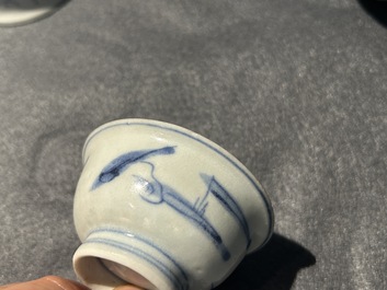 Negen stukken Chinees blauw-wit scheepswrakporselein, Wanli en later