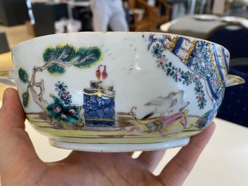 Een Chinese famille rose 'Valentijnsduiven' dekselterrine op onderschotel, Qianlong