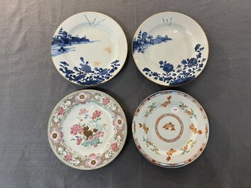 Tien Chinese blauw-witte, famille rose en verte borden, Kangxi en later
