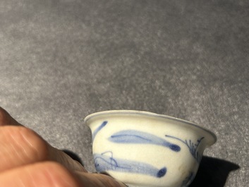 Negen stukken Chinees blauw-wit scheepswrakporselein, Wanli en later