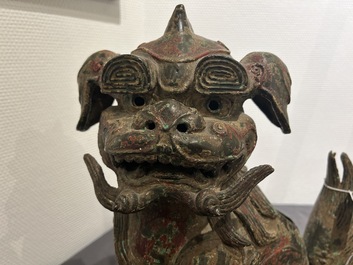 A large Chinese bronze Buddhist lion censer, probably Ming