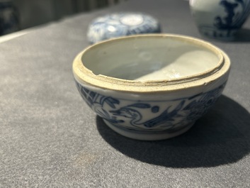 Negen stukken Chinees blauw-wit scheepswrakporselein, Wanli en later