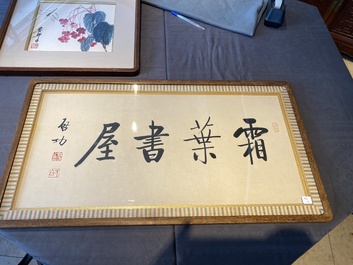 Lou Shibai 婁師白 (1918-2010): 'Libellule et fleurs' et Qi Gong 啟功 (1912-2005): 'Calligraphie', encre et couleurs sur papier