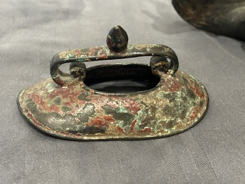 A large Chinese bronze Buddhist lion censer, probably Ming