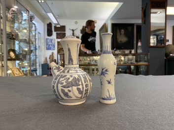 A Chinese blue and white kendi and a small vase, Hatcher Cargo, Transitional period
