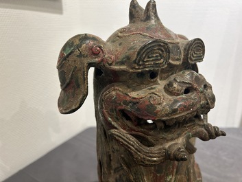 A large Chinese bronze Buddhist lion censer, probably Ming