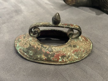 A large Chinese bronze Buddhist lion censer, probably Ming