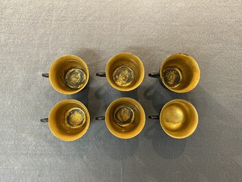 Two Chinese black Fuzhou or Foochow lacquer coffee services on trays, Republic