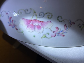 A Chinese yellow-ground famille rose 'dragon and phoenix' dish, Qianlong mark, 19/20th C.