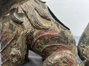 A large Chinese bronze Buddhist lion censer, probably Ming