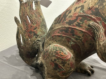 A large Chinese bronze Buddhist lion censer, probably Ming
