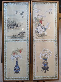 Wang Chengxun 王承勳 (19/20th C.): 'Birds and flower vases', ink and colour on silk, Republic