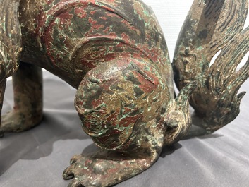 A large Chinese bronze Buddhist lion censer, probably Ming
