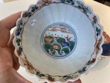 A lobed Chinese famille verte dish and a bowl, Kangxi